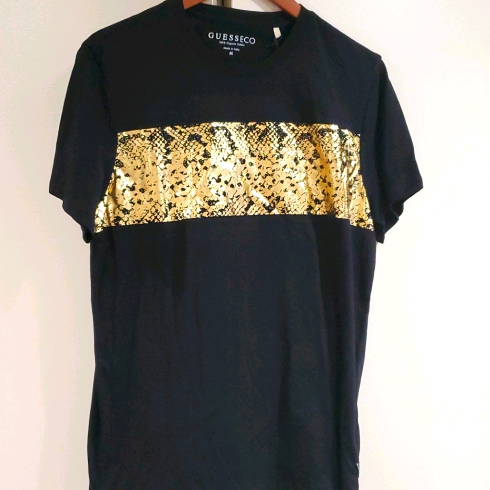 ❤ Mens GUESS tshirt black with gold foil